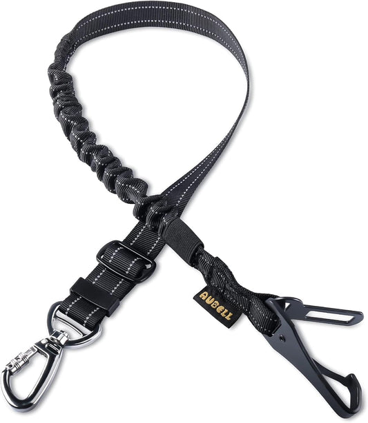 Dog Seat Belt for Car,Updated 3-In-1 Adjustable Reflective Bungee Heavy Duty Dog Car Harness Tether with Clip Hook Latch & Buckle,Swivel Zinc Alloy Carabiner,Black